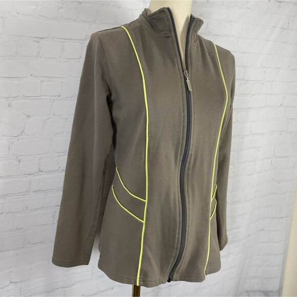 Vintage Y2K Metro Style Tall Brown Neon Trim Full Zip Jacket Activewear - Picture 2 of 10